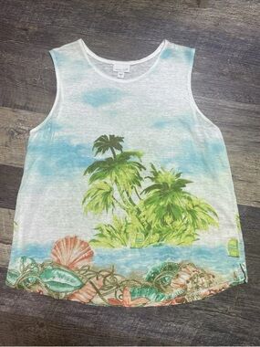 J Jill Love Linen Tank Top Womens M  Tropical Beach Seeveless Shirt Natural EUC